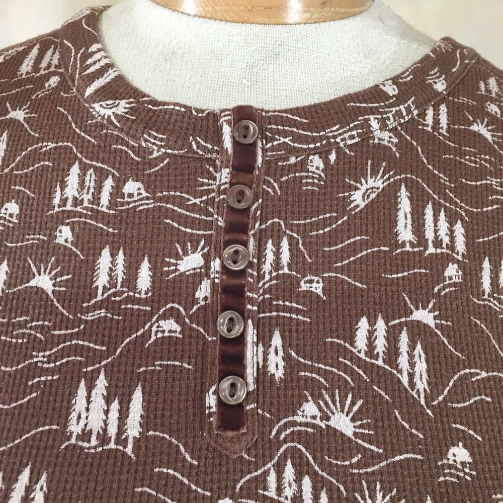 Vintage Columbia Thermal Shirt XS Cabins and Trees Brown Winter Rustic